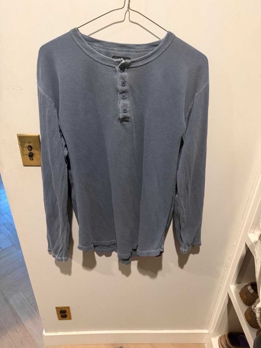 Goodlife Vintage-Wash Thermal Henley – Men's XXL – Blue Long Sleeve
